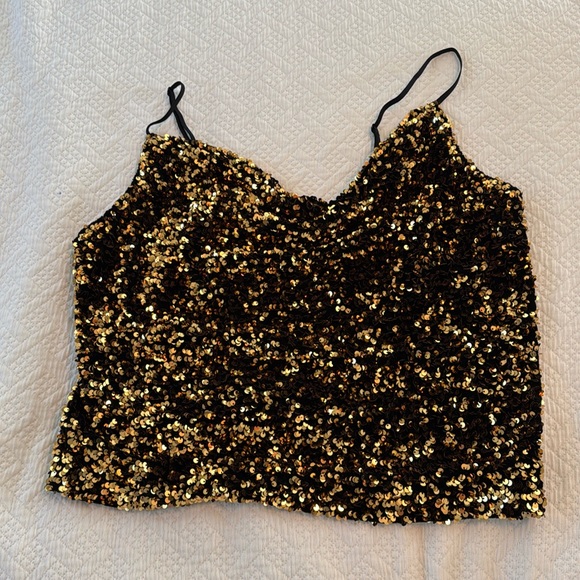 Gold sequin New Years cropped top; XL - Picture 1 of 4